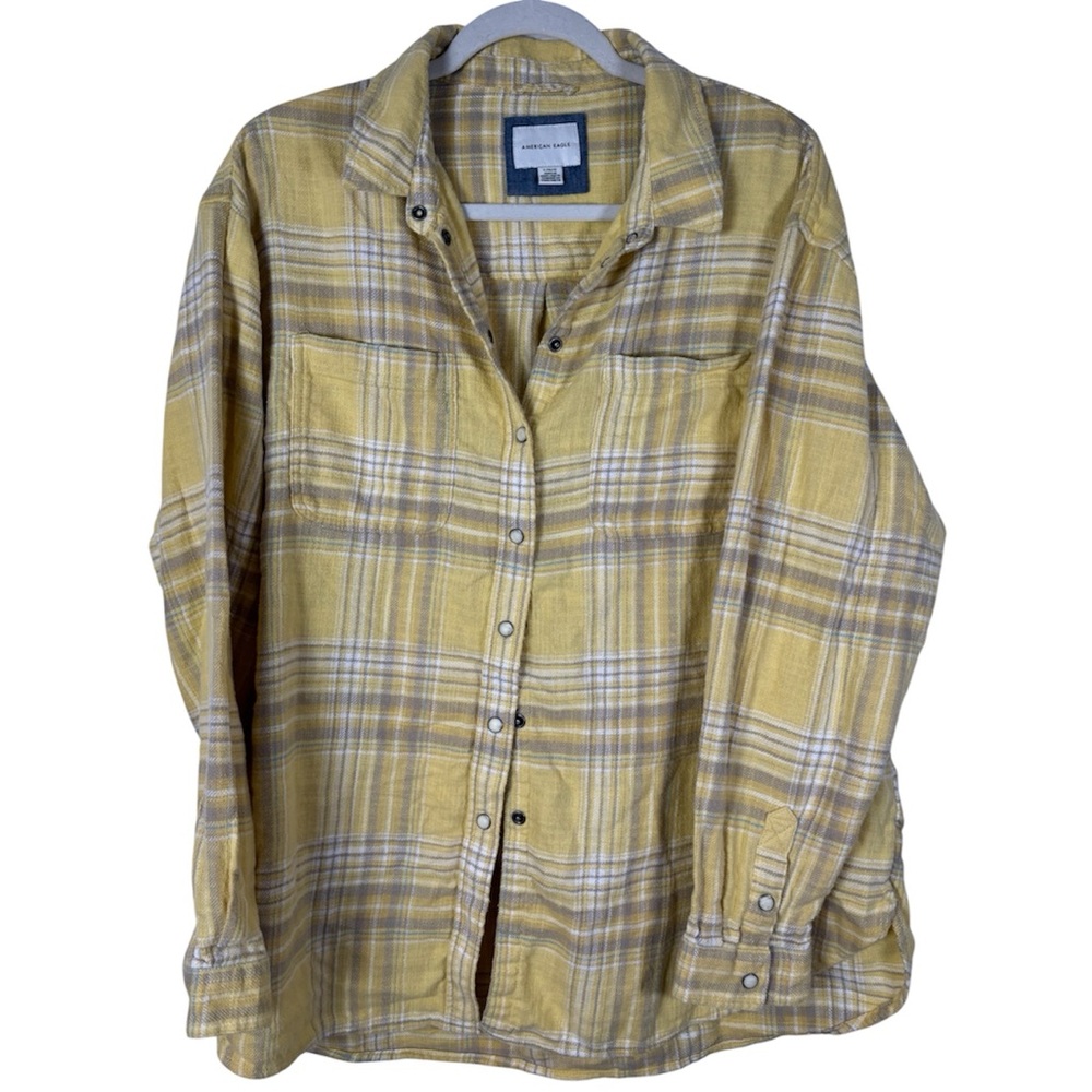 American Eagle Outfitters Women’s Large Yellow Plaid Button Down Shirt